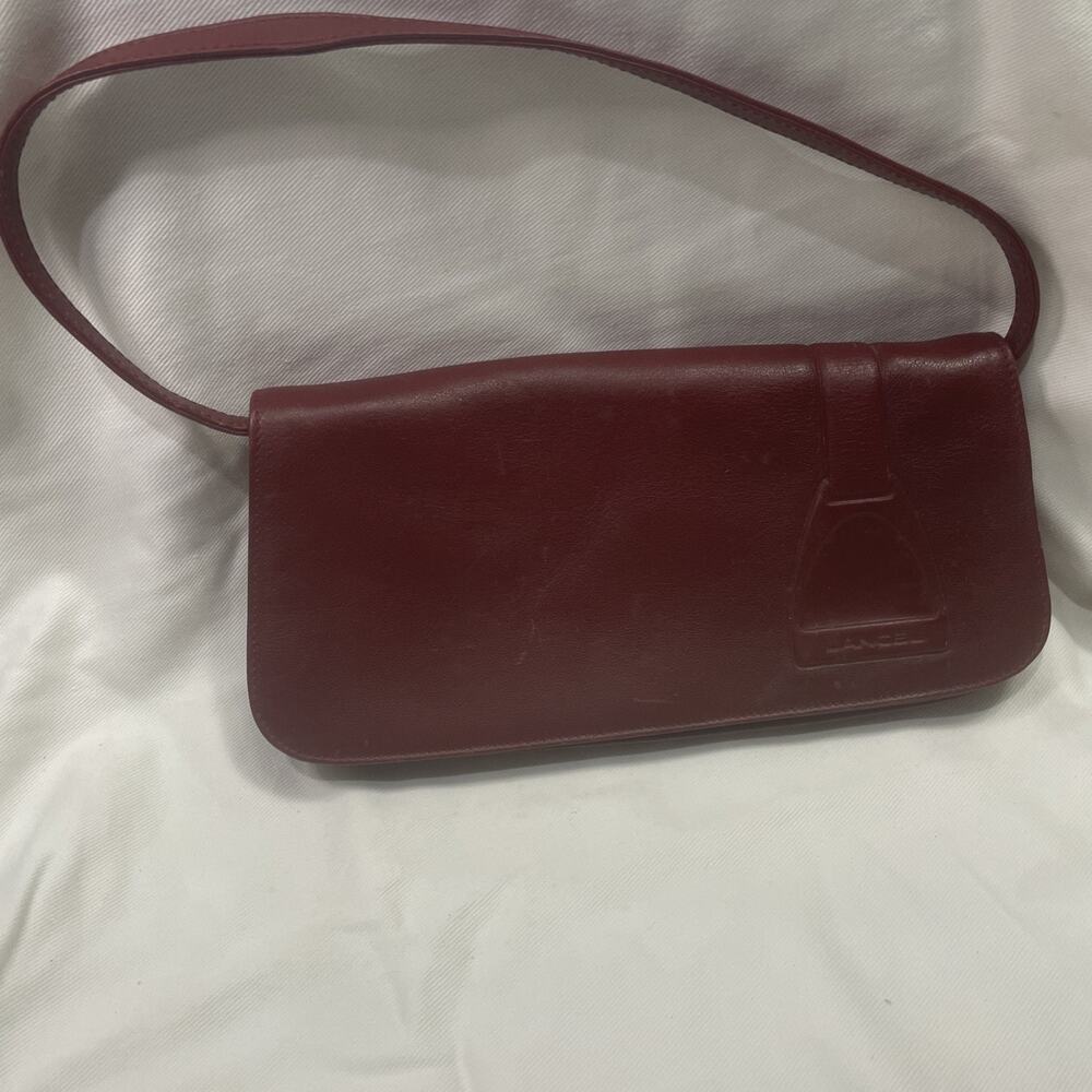 LANCEL Paris Burgundy Leather Shoulder Hand Bag
